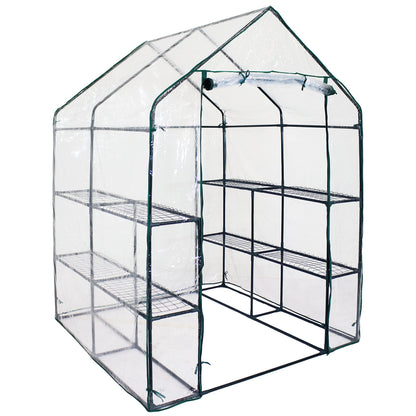 Sunnydaze Portable Outdoor Grandeur Walk-in Greenhouse with 4 Steel Wire Shelves and Roll-Up Door - Clear