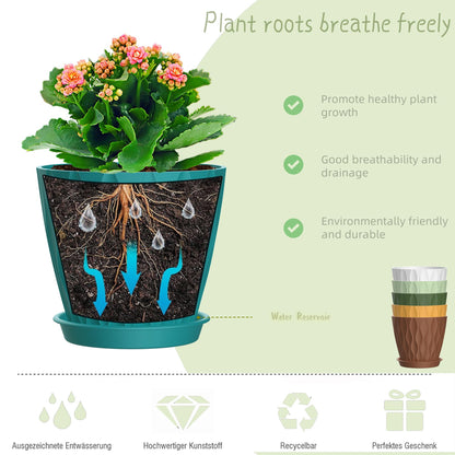 SQKH 4 Inch Plant Pots, 6 Pack Indoor Flower Pots, Planters with Drainage Holes and Trays for Orchids, Violets, Succulents, Herbs, and Other Plants,Corolful