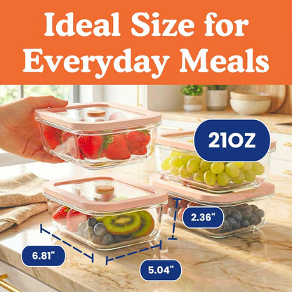 Ziruma Glass Food Storage Containers - Non-Toxic, Airtight, Microwave & Freezer Safe | 2.6 Cup, 4 Pack