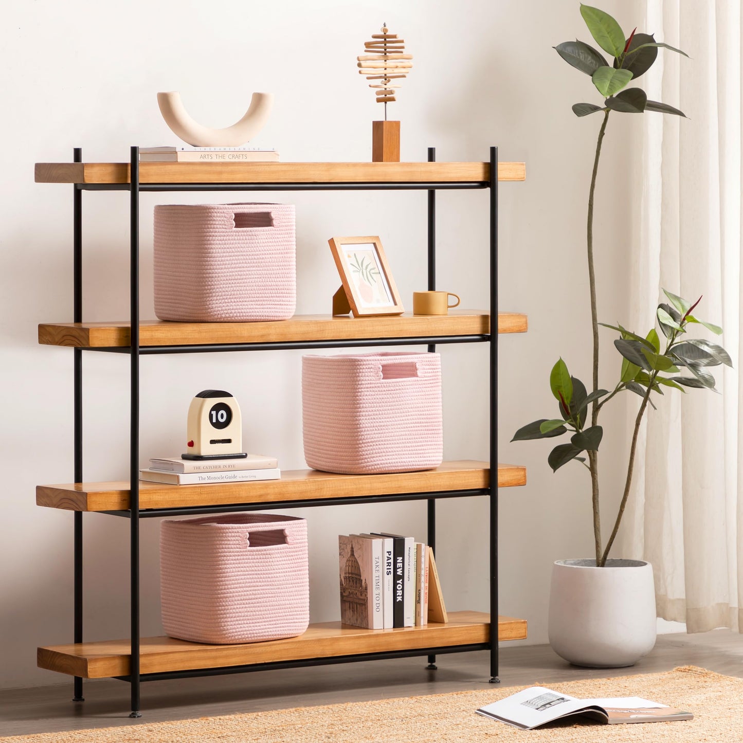 Dreamcountry 13x13 Cube Storage Bins, Storage Cubes with Handles, 4 Pack Cotton Rope Basket for Shelves, Cube Storage Organizer forToys, Book, Clothes, Home, Office, Nursery, Pink