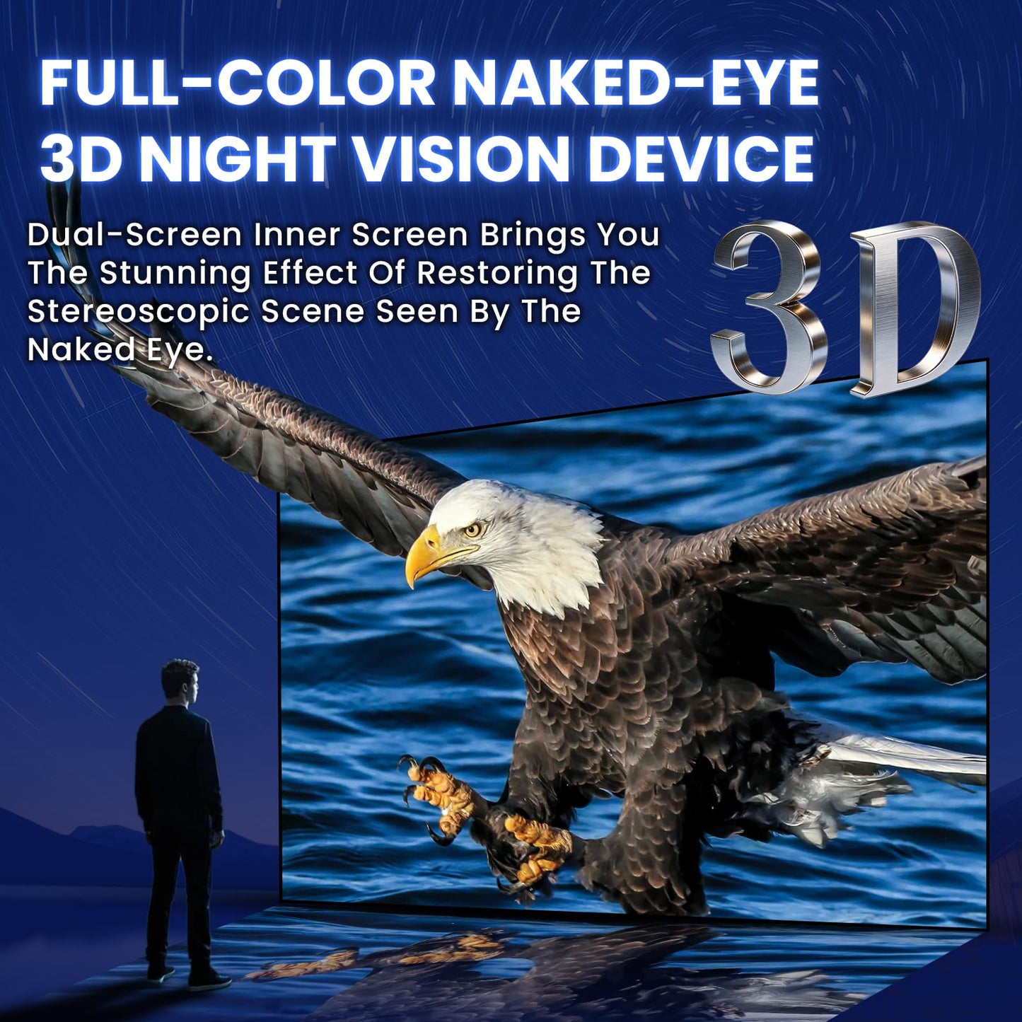 3D Head-Mounted Night Vision Goggles White Light Supplemental Lighting Infrared Night Vision Binoculars Stealth 850nm IR NVG Manual Focus & 8X Digital Zoom 10°FOV，TF Card Included