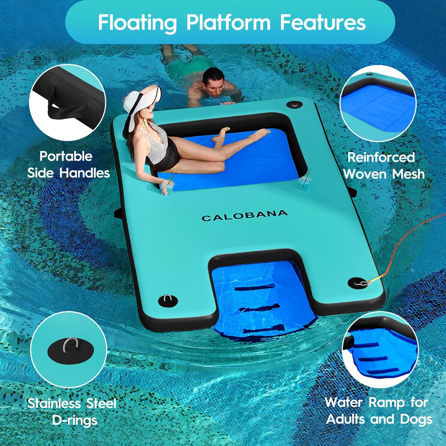 CALOBANA 10ftx6ft Inflatable Floating Dock with and Ramp & 8ft Yellow Water Hammock