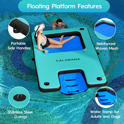 CALOBANA 10ftx6ft Inflatable Floating Dock with and Ramp & 8ft Yellow Water Hammock