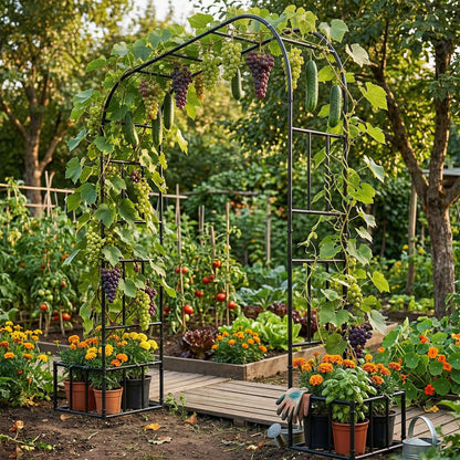 GARDFANCY Garden Arch with Planter Boxes, Metal Arbor Trellis for Climbing Plants Outdoor, Heavy Duty Iron Archway for Wedding Ceremony Party Backyard Lawn Patio Decor, Black