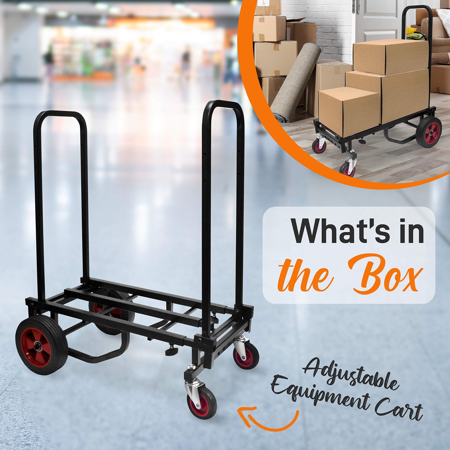 Pyle Compact Folding Adjustable Equipment Dolly - Heavy Duty Multi‑Function Convertible Cart Hand Truck/Platform Cart with Wheels - Expandable Up to 27.52'' to 44.25'' - 300LBS Load Capacity