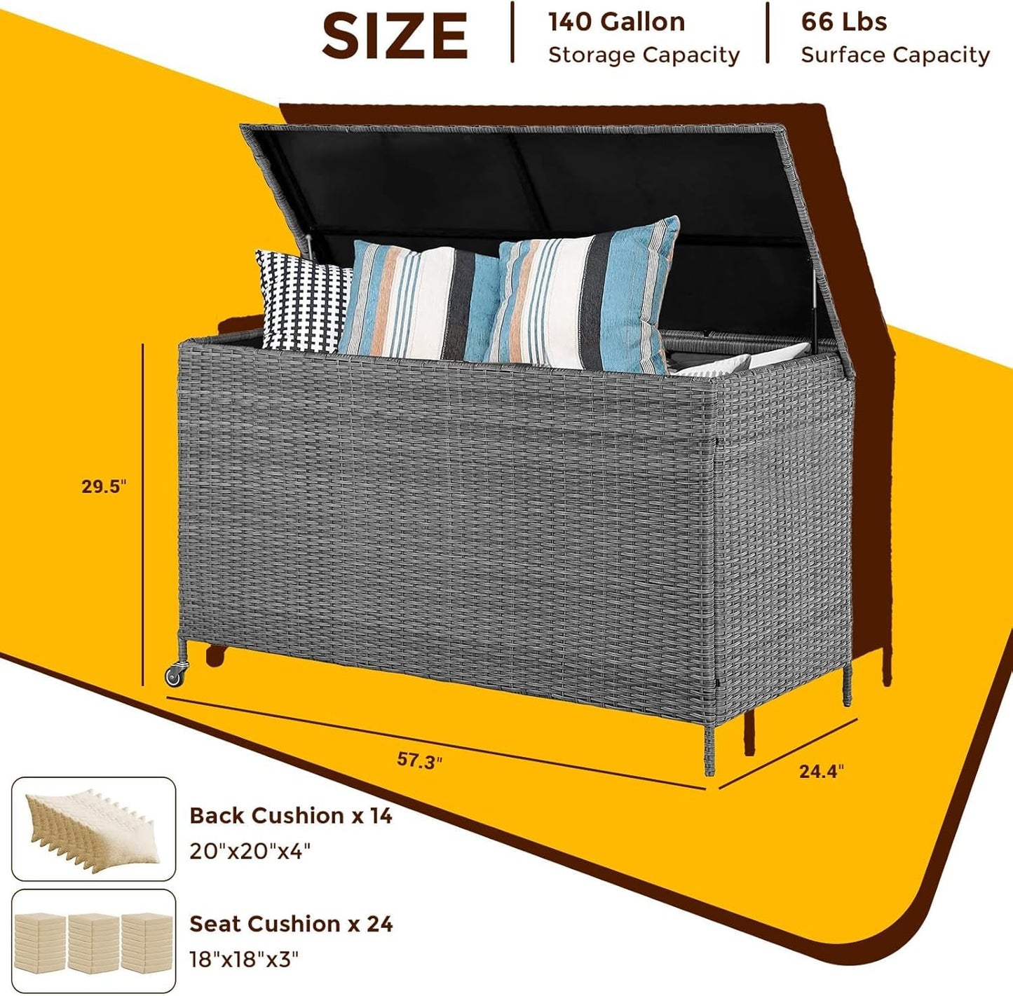 Takywep 140 Gallon Large Deck Box Waterproof,Indoor Outdoor Weather Resistant Storage Container,Polyester Cloth Lined with Soft Close Hinges for Patio Furniture Cushions, Garden Tools