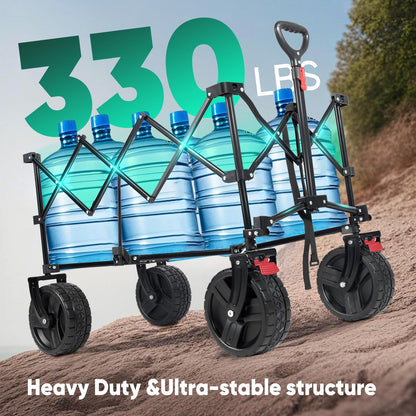 Sekey 220L Wagons Carts Foldable with Big All-Terrian Beach Wheels, Collapsible Heavy DutyWagon with Cup Holders, Extra Large Folding Wagon,Foldable Wagon for Camping, Garden, Sports. Khaki