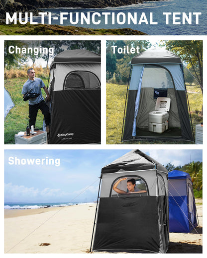 KingCamp Oversize Space Privacy Tent, Portable, Waterproof, Tall, 1 Room Black Camping Toilet Tent