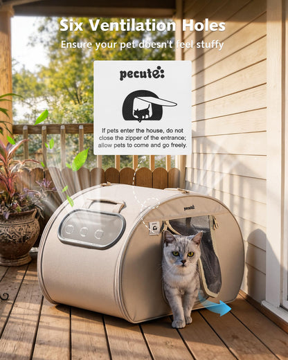 Pecute Cooling Cat House, with Cooling Mat for Small Dogs, Indoor Cat Bed with Insulation and 6 ice Packs Cooling for Cat and Dog, Foldable Outdoor Cat House for Hot Summer Days, M, Cream