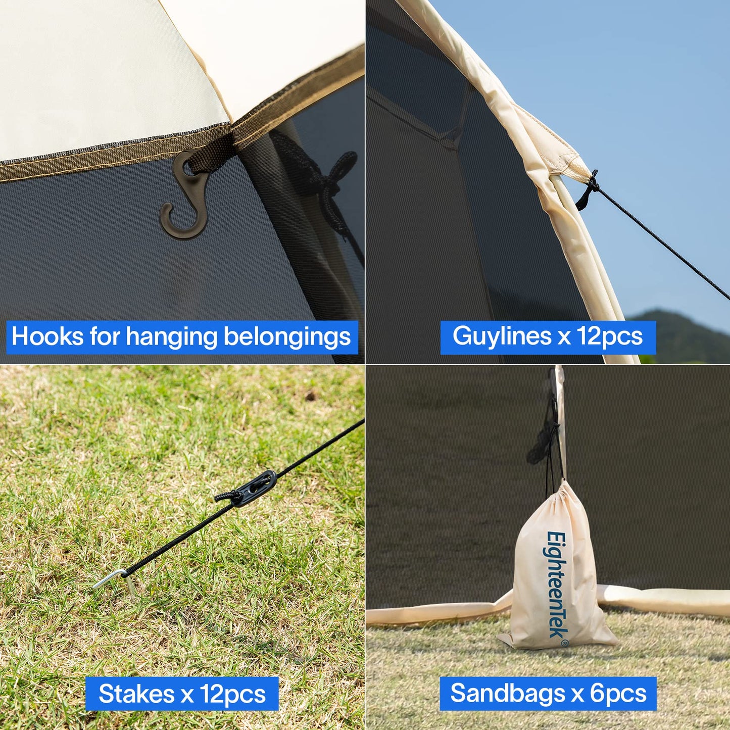 EighteenTek Screen House Room Pop Up Gazebo Outdoor Camping Canopy Tent Sun Shade Shelter Mesh Walls Not Waterproof 10’x10’ Beige
