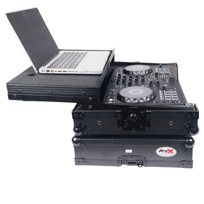 ProX X-DDJFLX4LTBL ATA DJ Controller Flight Case with Laptop Shelf, Fits DDJ-FLX4 DDJ-SB3 DDJ-400, Black Honeycomb Finish, Heavy Duty Road Case with Cable Space