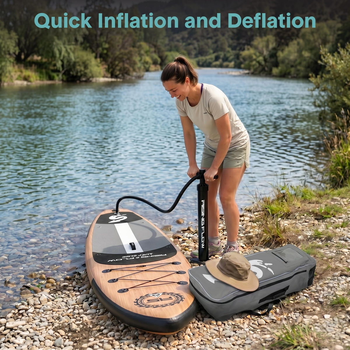 SereneLife Inflatable Stand Up Paddle Board - Wide Stable Design, Non-Slip Deck for Adults & Youth with Premium Paddle Board Accessories: Carry Bag, Dual Action Pump, Paddle, Ankle Leash - 10'6"