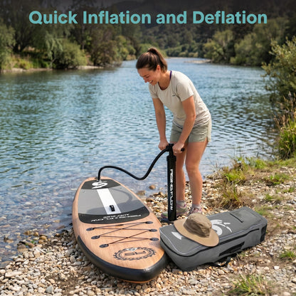 SereneLife Inflatable Stand Up Paddle Board - Wide Stable Design, Non-Slip Deck for Adults & Youth with Premium Paddle Board Accessories: Carry Bag, Dual Action Pump, Paddle, Ankle Leash - 10'6"