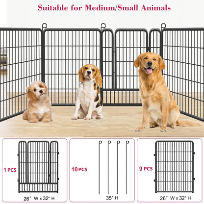 Jhsomdr Dog Playpen, 32inch 10 Panels Outdoor Dog Fence Indoor Dog Pen Anti-Rust Pet Puppy Pen Dog Exercise Pen with Lock for Medium Small Dogs, Portable Pet Fence for Yard RV Camping