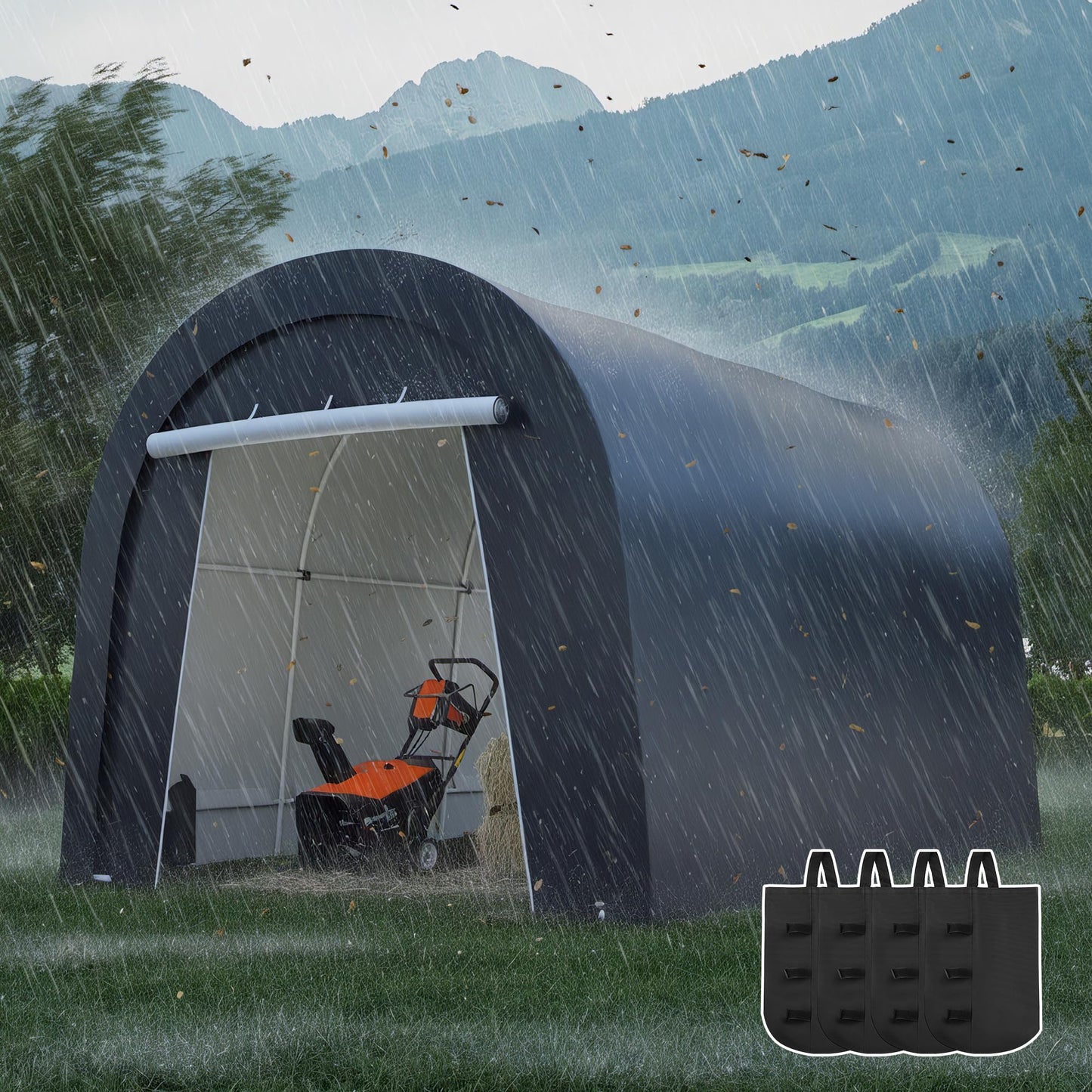 FansaFurn Heavy Duty Carport with 4 Cloth Bags, All-Weather Car Canopy with 2 Roll-up Doors, Portable Garage Storage Shelter Shed for Truck, Cars, or Garden Tools, 10' x 15'