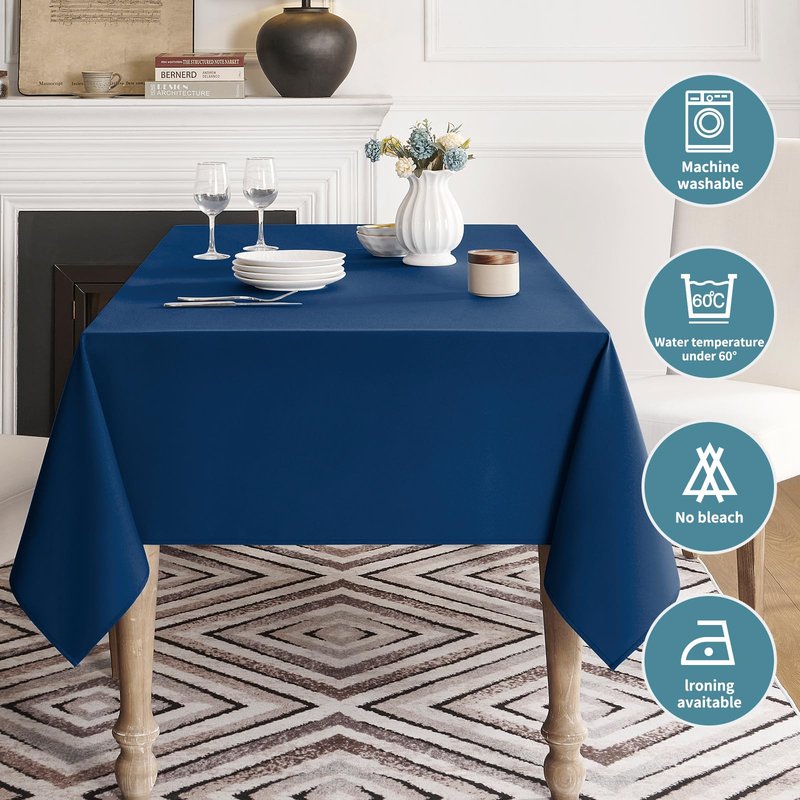 Veblandy Table Cloth Rectangle Waterproof Spill-Proof Wrinkle-Free Tablecloth Washable, Kitchen Dining Tabletop Decoration, Fabric Table Cover for Indoor and Outdoor Use, 52 x 70 Inch, Navy Blue