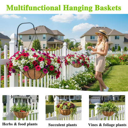 EIMQUVW Metal Hanging Planters Basket Set of 4 Hanging Flower Pots 10 Inch Chain Round Wire Plant Holder with Coco Coir Liner Garden Watering Hanging Baskets for Patio Garden Outdoor1