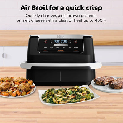 Ninja Foodi Air Fryer | 6-in-1 with 7-QT MegaZone & Basket Divider for Large Proteins & Full Meals | Cook 2 Foods at Once | 450° F | Air Fry, Roast, Broil, Dehydrate, Keep Warm & Bake | Black | DZ071