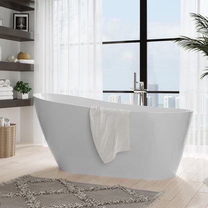 GarveeHome 67'' Acrylic Freestanding Bathtub, Deep Soaking Tub, Non-Slip Upright Bathtub for Adults, cUPC Certified Bath, Chrome Drain, Modern, Bathroom, Scratch Resistant White Tub