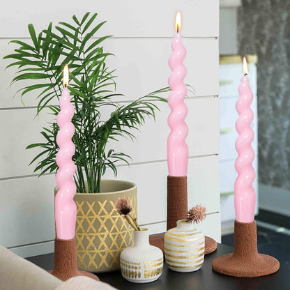Spiral Taper Candle Twisted Candle Stick - 7 INCH Funky Candlesticks Pink Tapered Candles Unscented Dinner Candles for Home Décor Weddings Holiday