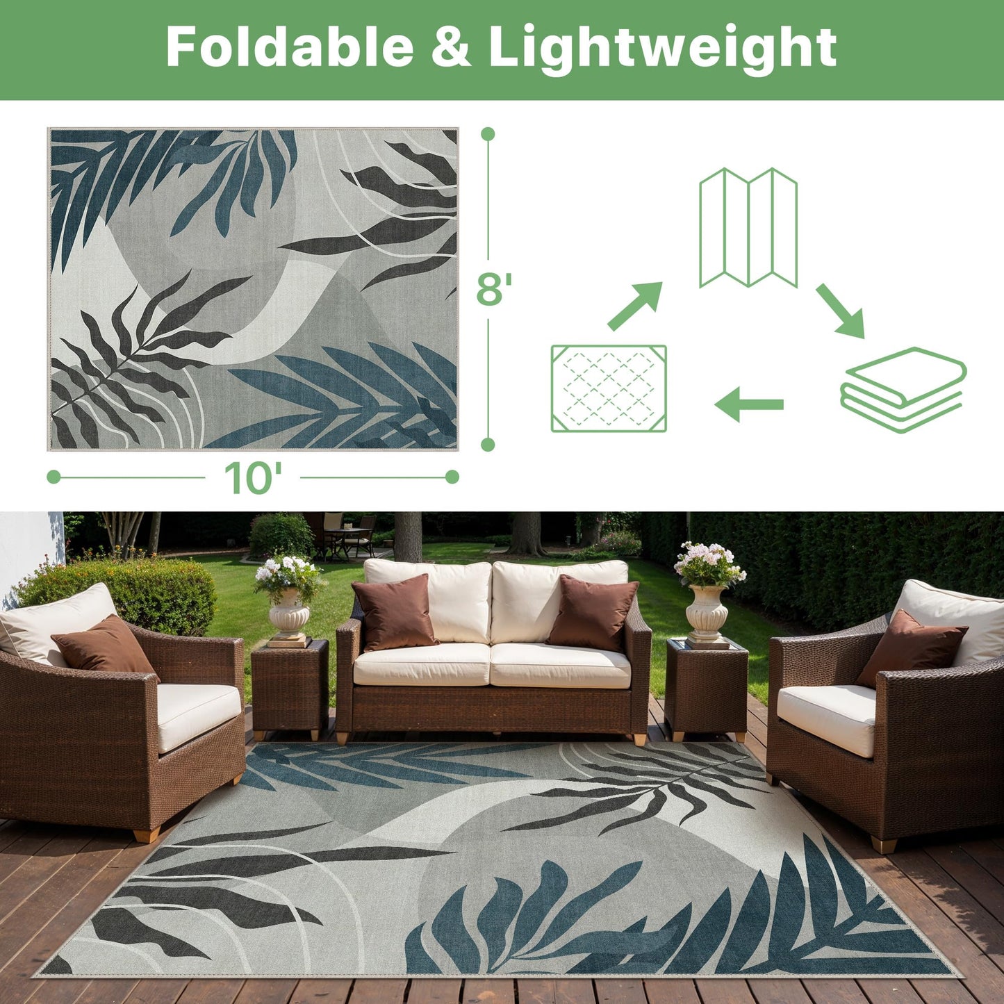 GENIMO Indoor Outdoor Area Rug 8' X 10' Waterproof, Washable Door Mat Non Shedding, Easy Cleaning Outdoor Carpet for Patio, Entryway, Porch, Bathroom, Living Room, Bedroom, Backyard, Blue&Grey