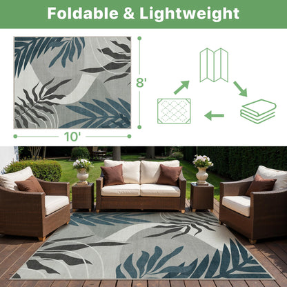 GENIMO Indoor Outdoor Area Rug 8' X 10' Waterproof, Washable Door Mat Non Shedding, Easy Cleaning Outdoor Carpet for Patio, Entryway, Porch, Bathroom, Living Room, Bedroom, Backyard, Blue&Grey