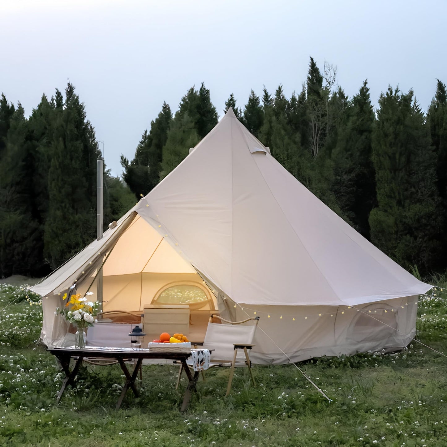 Bell Tent with Stove Jack, Spacious 13.1ft Family Glamping Yurt, 4-6 Person, 4 Season, Easy Setup, Waterproof, Ventilated Outdoor Shelter (13.1ft(Beige))