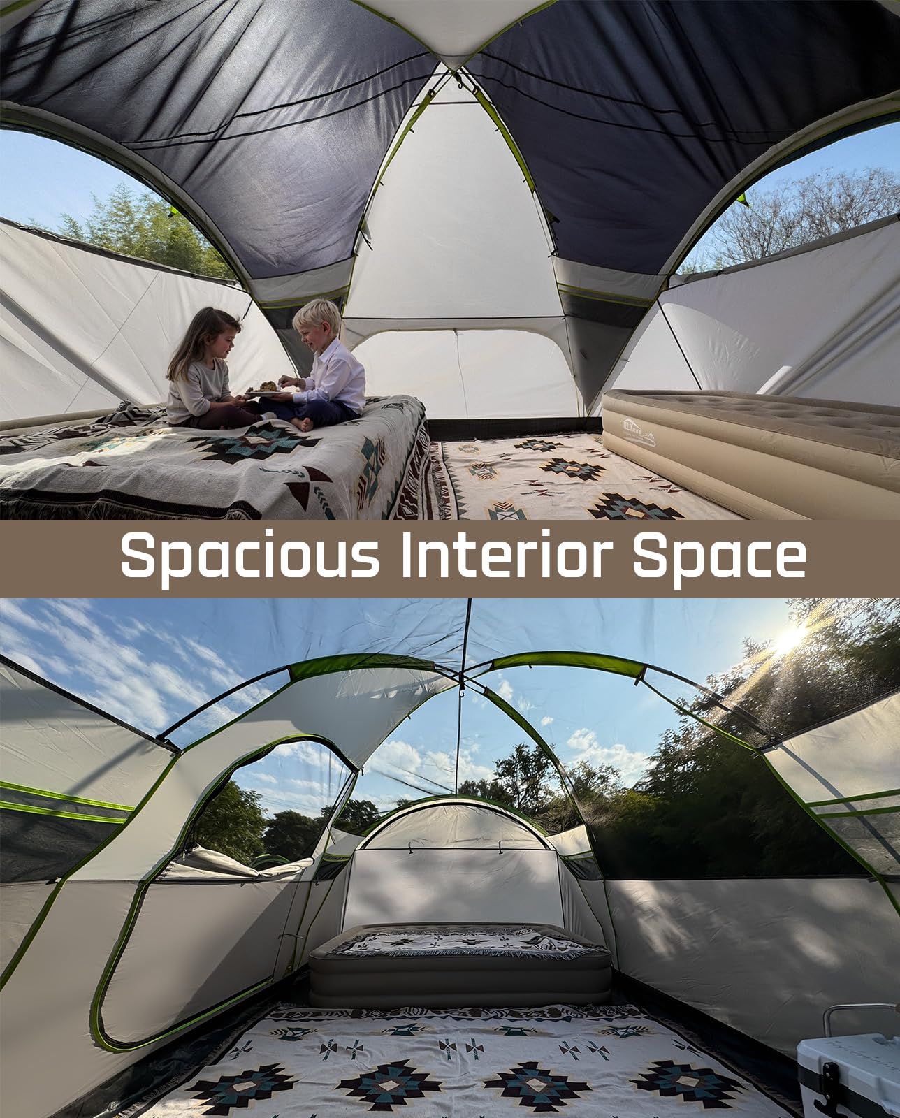 LOYEAHCAMP 8 Person Larger Extended Dome Camping Tent with 3 Rooms, Waterproof Semi-Freestanding Family Outdoor Tent with Porch and Spacious Interior