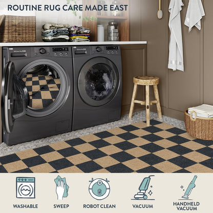 Lahome Colette Checkered Easy Jute Carpet, Washable Area Rug 6x9 Neutral Outdoor Patio Rug, Farmhouse Checkerboard Non Slip Non Shedding Floor Carpet for Dining Living Room Deck Sunroom