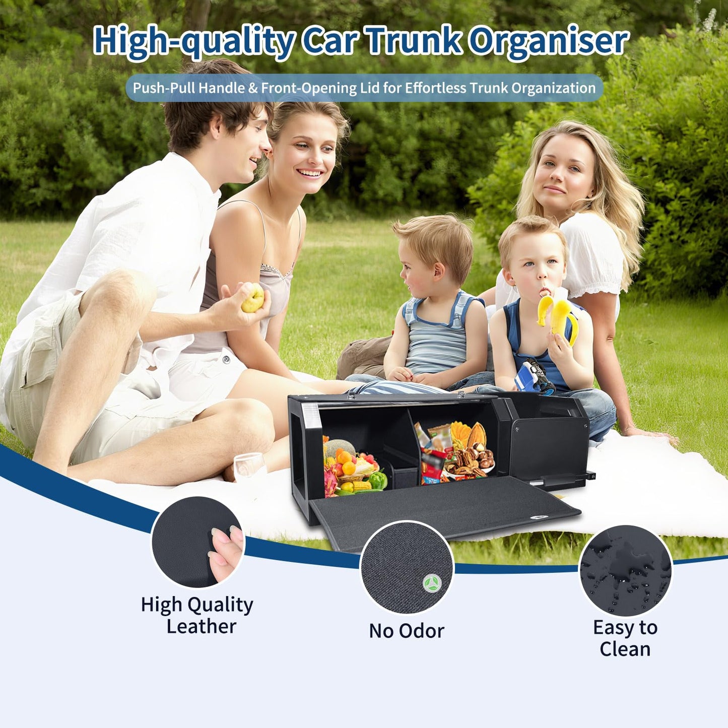 XCF Car Trunk Organizer, Collapsible Leather Car Trunk Storage Organizer with Lid and Sturdy Handle Car Organizer and Storage for SUV, Truck, Sedan (Black, 36.2 x 11.4 x 12.2in)
