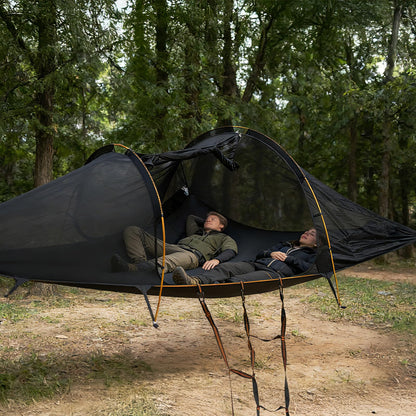 Night Cat Triangle Hammocks 2-Persons: Lay Flat 3 Point Hammock Tent with Bug Net Rainfly 13ft 440 LBS