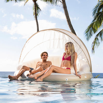 Intex 58292EP Canopy Island Inflatable Pool Float: Comfortable Lounge Surface – Built-in Cup Holders – Detachable Sunshade – 440lb Max Weight Capacity – 78.5" x 59"