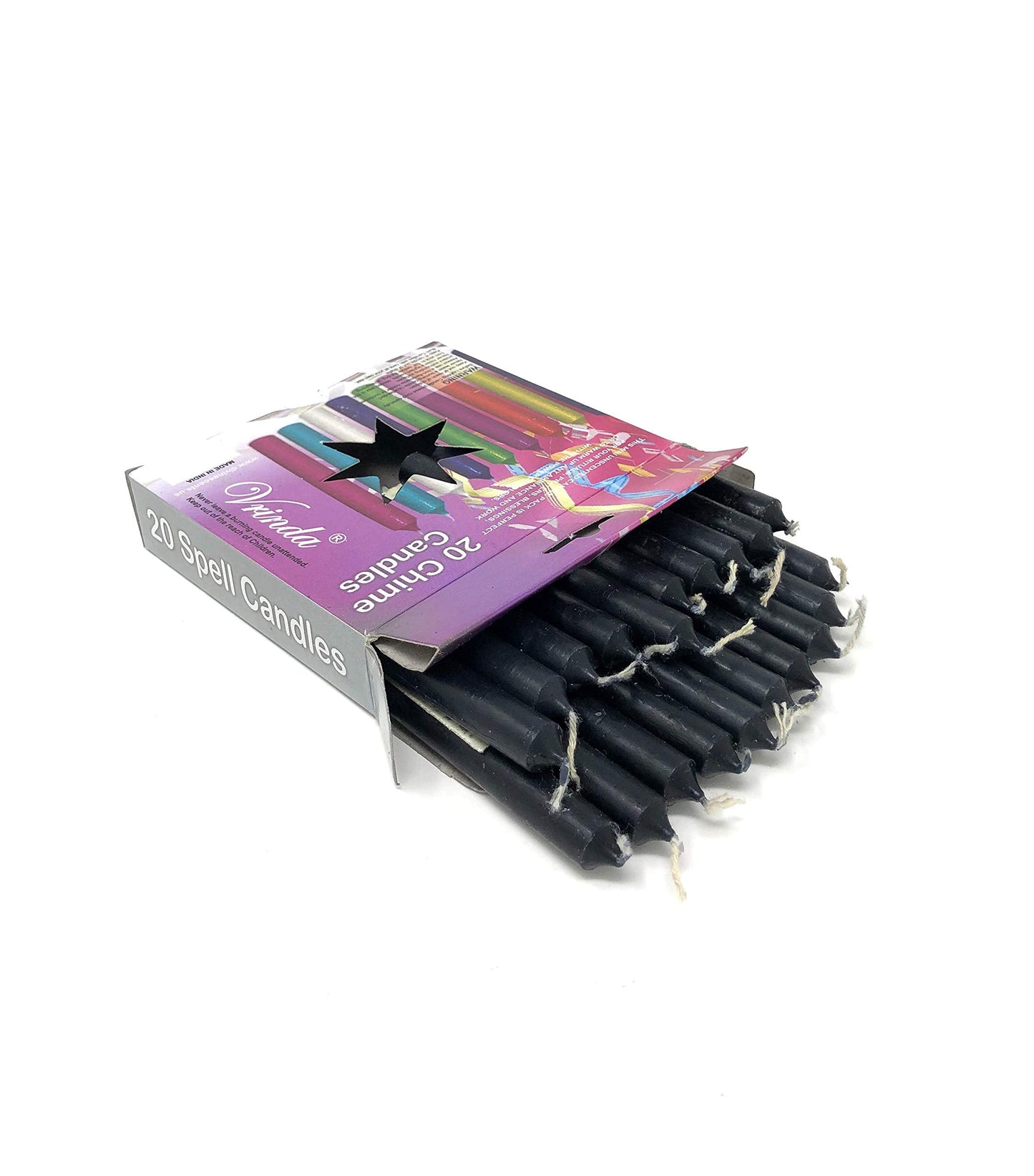 Vrinda® Set of 20-4" Mini Chime Ritual Spell Unscented Taper Candles – Ideal for Chime/Altar/Spell Work (Black)