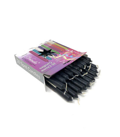 Vrinda® Set of 20-4" Mini Chime Ritual Spell Unscented Taper Candles – Ideal for Chime/Altar/Spell Work (Black)