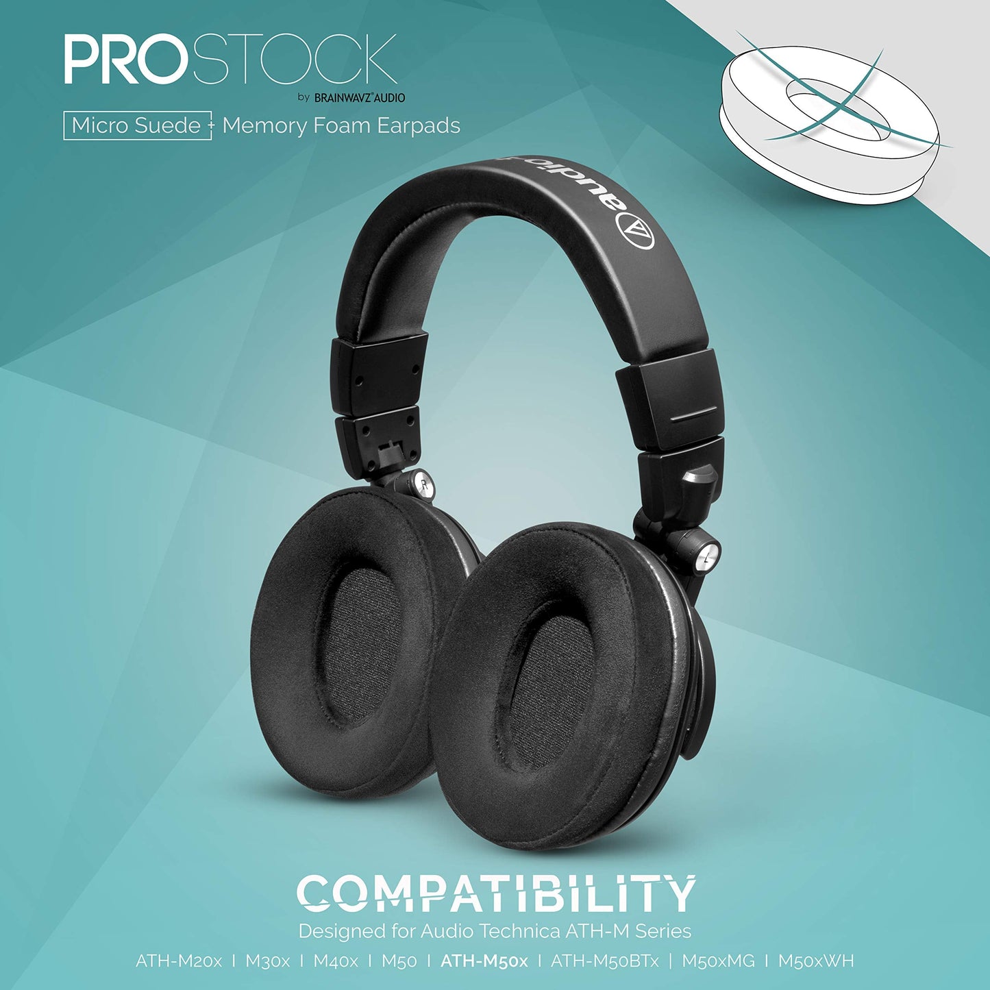 Brainwavz ProStock ATH M50X Upgraded Earpads, Improves Comfort & Style Without Changing The Sound - Ear Pad Designed for ATH-M50X M50BTX M20X M30X M40X Headphones, Vegan Leather (Micro Suede)