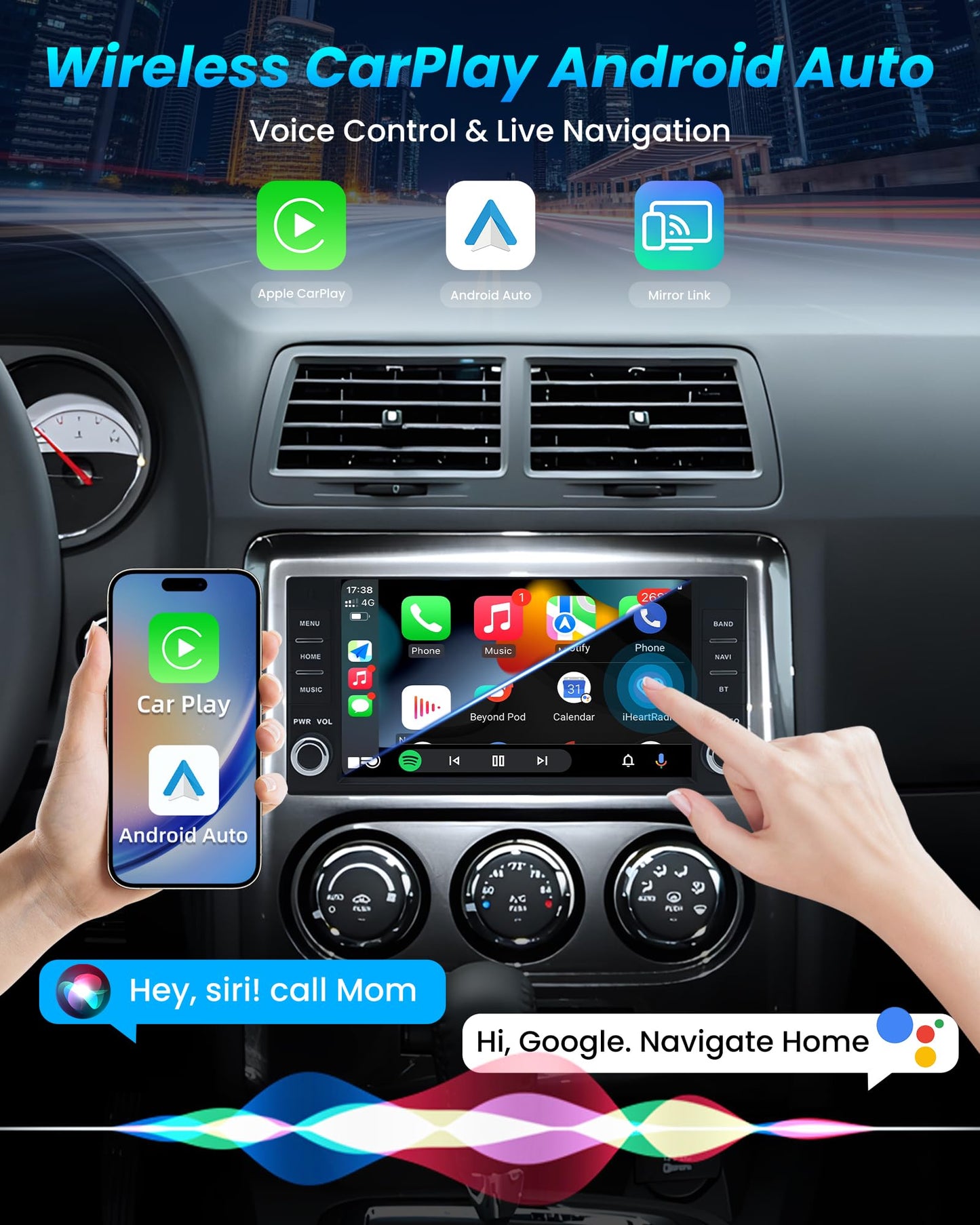 [4G+64G] Car Radio for Jeep Wrangler JK 2007-2017: 7" HD Touchscreen Stereo Replacement with CarPlay Android Auto 5G WiFi GPS Bluetooth FM 32EQ RDS SWC, 1080P Backup Camera