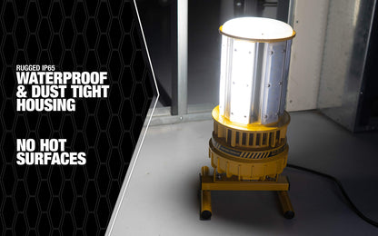 Prolight 111508 360° Industrial LED Work Light Kit, Includes Floor Stand, Tripod Mount, Hook and Two Earth Magnets, 15,000 Lumens, 120 Watts, One Size, Yellow