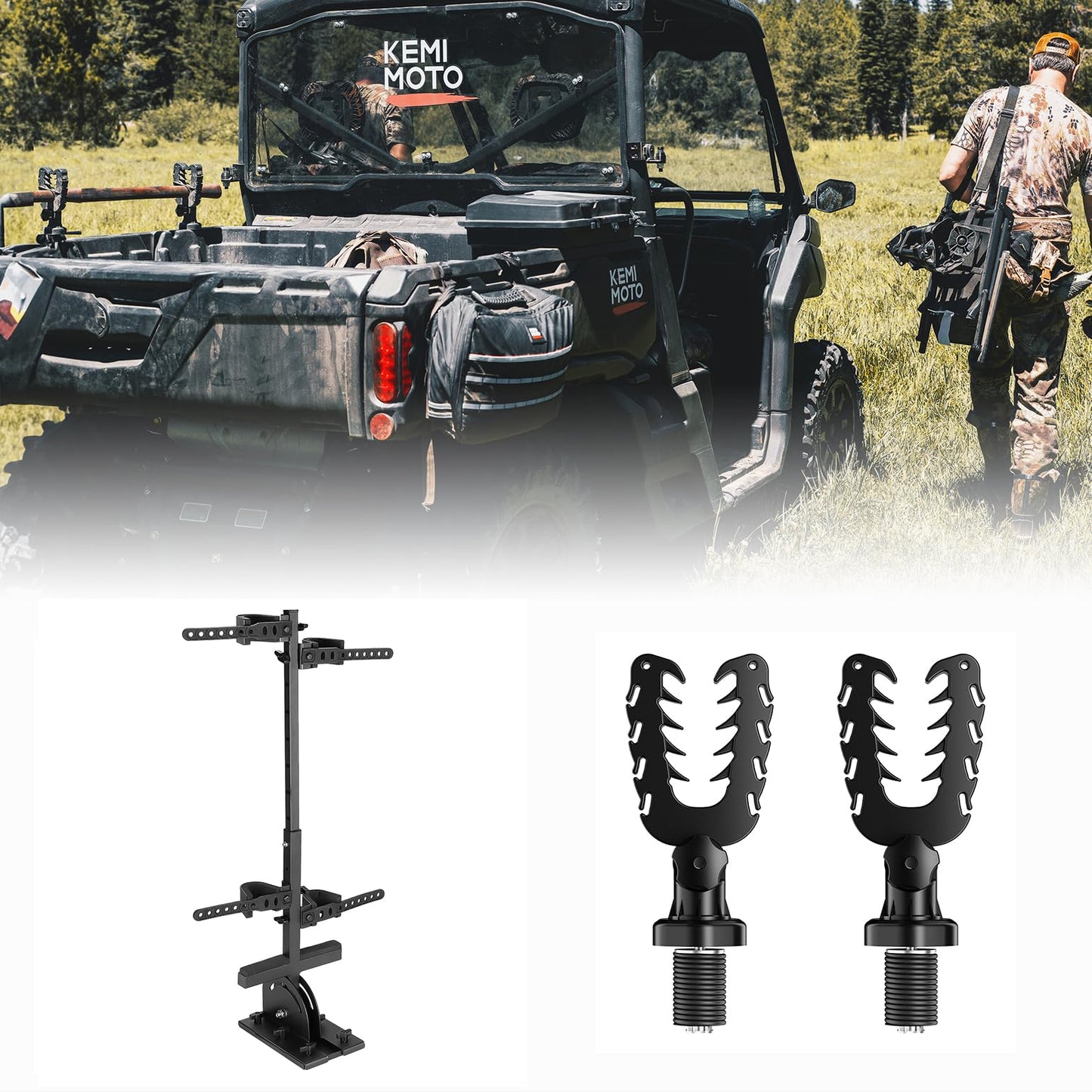 KEMIMOTO UTV Hunting Tool Holder Rack, Tie Down Anchor Compatible with Polaris Ranger General Sportsman, Bow Rack Tools Holder with Rubber Snubbers for Added Security
