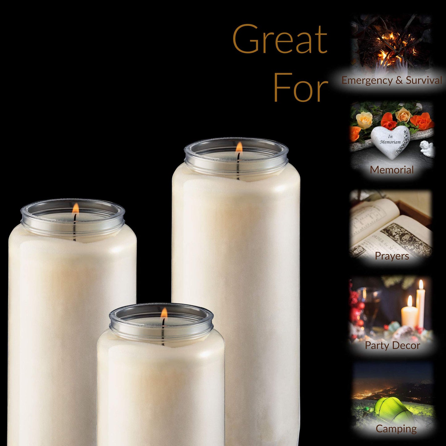 Tribello 9 Day Candles, 3 Pack - 7' White Pillar Candles for Memorial, Prayer, Party Decor, and Emergency Use - Unscented, Slow Burning 100% Vegetable Wax in Plastic Jar
