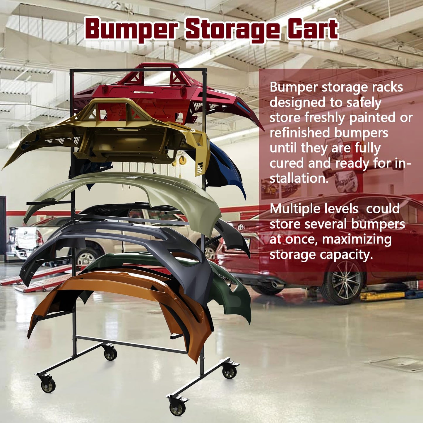 FAUENPEEY Double Sided Bumper Storage Rack With Adjustable Design Maximize Space Utilization 4 Inch Swivel Caster Allow Floor Mobile Smooth Maneuverability