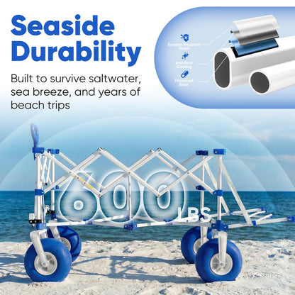 Sekey Heavy Duty Beach Wagon with 9" Big Sand-Proof Wheels, 300L Oversized Foldable Beach Cart with Cooler| Adjustable Handle & Balloon Tires for Sand, Camping,Vacation