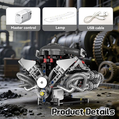 Mini V8 Engine Model Kit Building Sets That Runs Technic with Motor APP Control &amp Light Collectible Mechanic Engineering for Adults Boys 14+