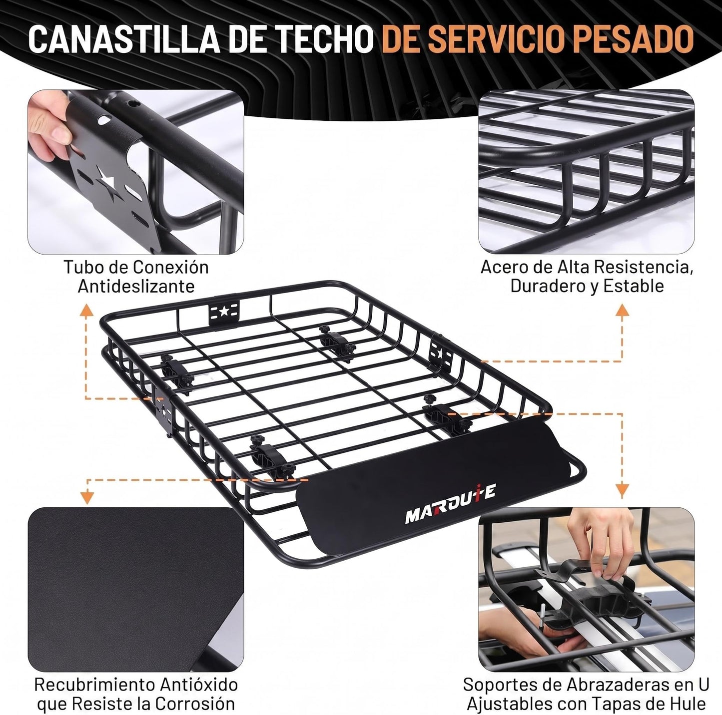Garvee Roof Rack Cargo Basket with Waterproof Cargo Bag, 15 cu ft Rooftop Cargo Carrier, Heavy Duty Steel Car Roof Rack Carrier with Wind Fairing, Anti-Rust, U-Bolt Mount, for SUV Truck