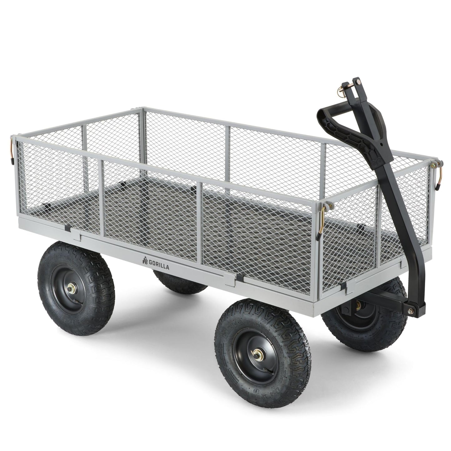 Gorilla Carts Steel Utility Garden Cart, 1,000-Pound Capacity, Gray - Heavy-Duty Outdoor Wagon with Removable Sides, 13-Inch Pneumatic Tires, and Convertible Pull or Tow Handle