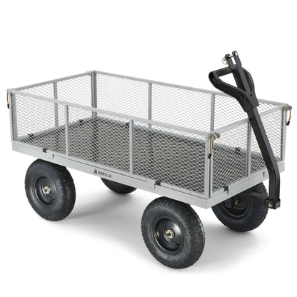 Gorilla Carts Steel Utility Garden Cart, 1,000-Pound Capacity, Gray - Heavy-Duty Outdoor Wagon with Removable Sides, 13-Inch Pneumatic Tires, and Convertible Pull or Tow Handle