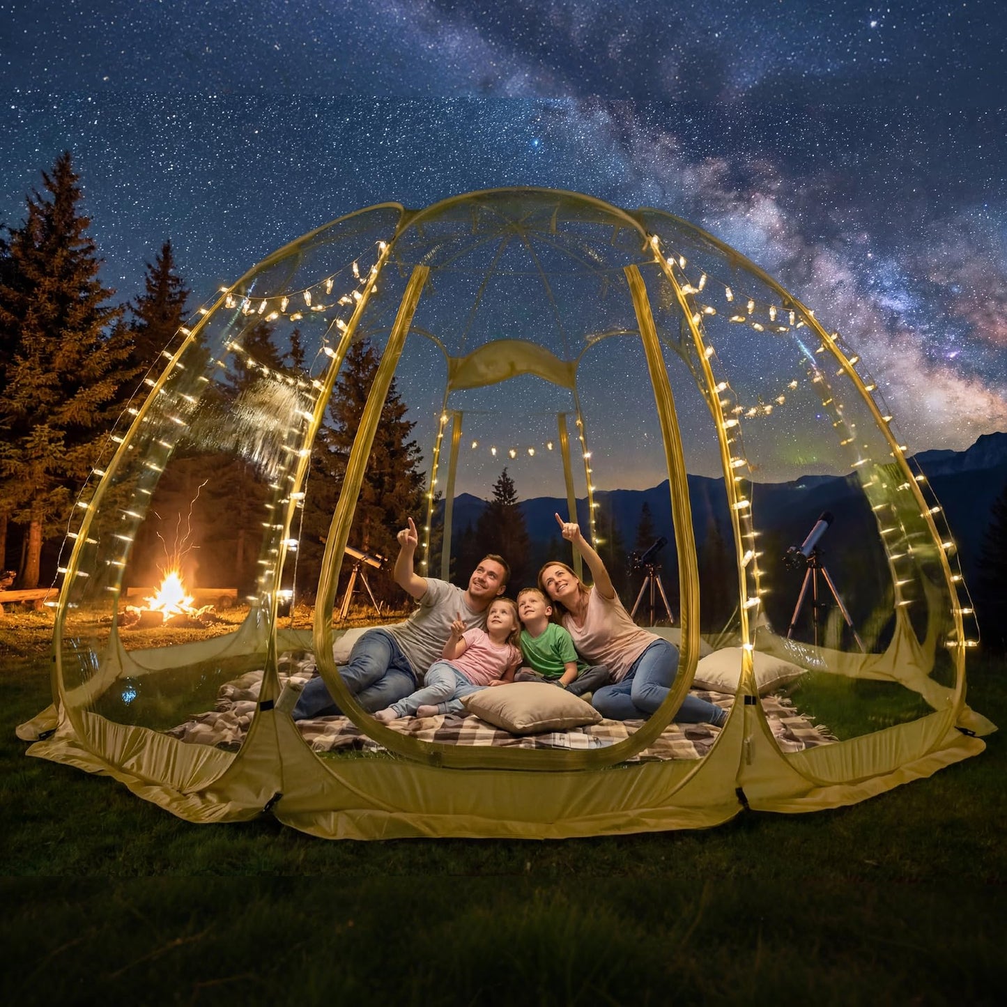 Pop Up Bubble Tent,15 x 15 ft Outdoor Greenhouse Clear Camping Shelters,8-12 Persons Igloo Tent,PVC 540°Degree Fully Transparent,Weatherproof and Cold Protection Portable,for Patio and Backyard