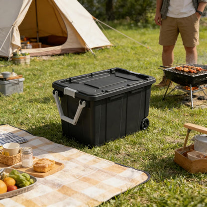 40 Gallon Storage Bins with Lids by [Brand Name] - Extra Large Tote with Wheels for Attic, Basement & Closet | Dark Gray