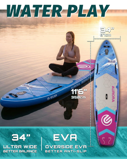 ESUP Extra Wide Inflatable Paddle Board 11’6" ×34/35" ，Super Stable Stand Up Paddleboards for 2 Person/Family/Large Size, Inflatable SUP with Paddle, Pump & Shoulder Strap