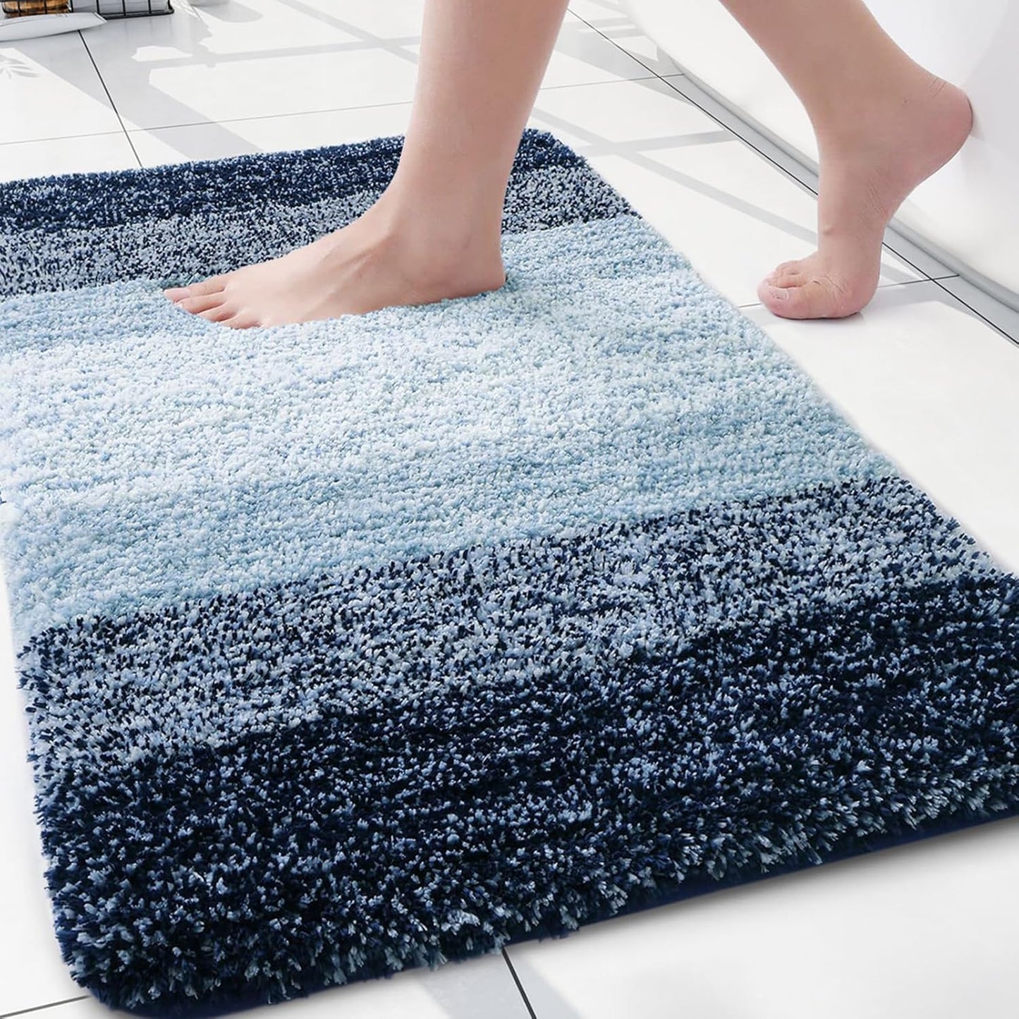 Arotive Microfiber Bath Rug - Soft, Absorbent, Non-Slip Plush Mat | 24x16 Dark Blue Rectangular