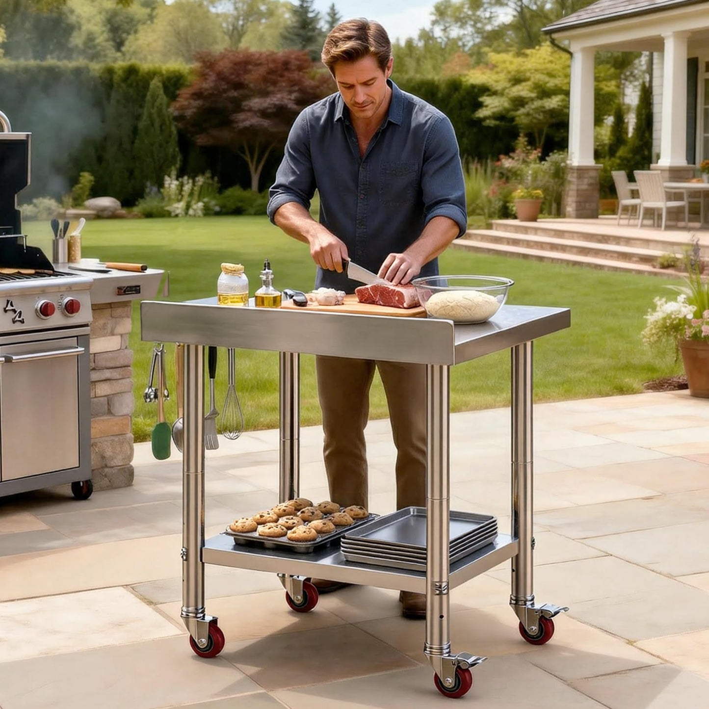 DWVO 30x24in Stainless Steel Table, NSF Metal Prep Worktable with Backsplash & Wheels for Kitchen Restaurant Hotel Garage Warehouse Home